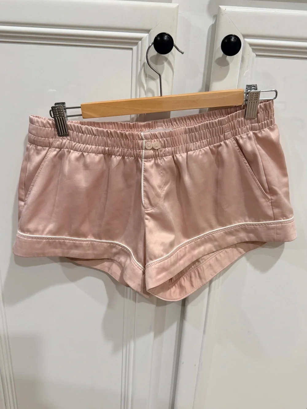 Abercrombie & Fitch Blush Satin Elastic-Waist Athletic Shorts